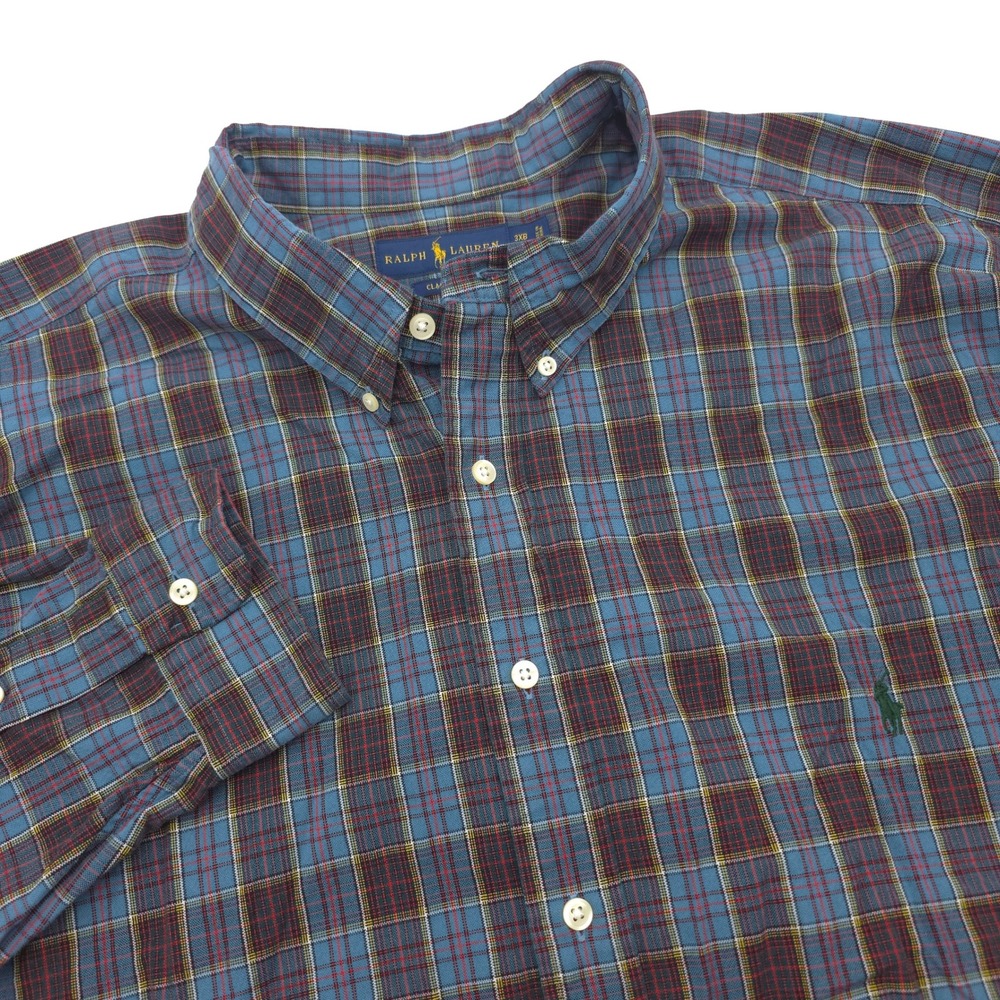 Ralph Lauren Classic Fit Plaid Button Down Shirt Mens 3XB Big Blue Red Cotton